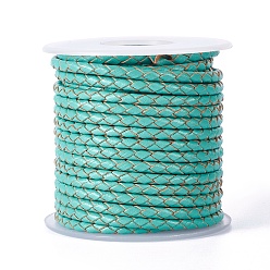 Turquoise Braided Cowhide Cord, Leather Jewelry Cord, Jewelry DIY Making Material, with Spool, Turquoise, 3.3mm, 10yards/roll