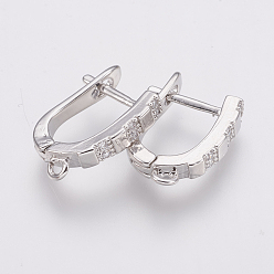 Платина Серьги-кольца из латуни с микропаве из кубического циркония с застежкой сзади, платина, 18x3x12.5 мм, отверстие : 1.2 мм, штифты : 1.2 мм