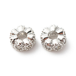 Платина Латунные прозрачные бусины из кубического циркония, без кадмия и без свинца, цветок, платина, 6x3 мм, отверстие : 2 мм