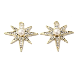Doré  Alliage avec pendentifs en strass, avec abs imitation perle, charmes étoiles, or, 28x29.5x7mm, Trou: 2.2mm