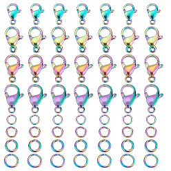 Rainbow Color 40 шт. 4 стиль ионное покрытие (IP) радужного цвета 304 застежки-лобстеры из нержавеющей стали, с 40 соединительными кольцами, 9~15x6~10x3~4 мм, отверстие : 1~2.2 мм, 10 шт / стиль