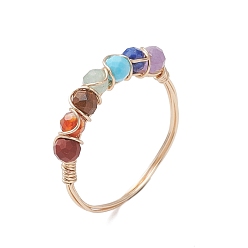 Смешанные камни Кольца для чакры из натуральных драгоценных камней, с медной проволокой, размер США 9 3/4 (19.5 мм)