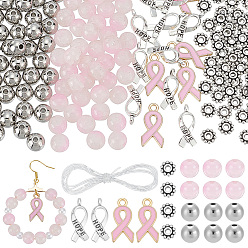 Pink Наборы для самостоятельного изготовления браслетов из сплава с розовой лентой для повышения осведомленности о раке груди, розовые, 19.5x9.5x2 мм, отверстие : 2 мм