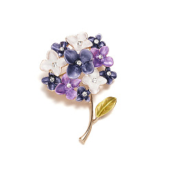 Сине-фиолетовый Брошь из цветочного сплава с кристаллами и стразами, булавки с цветочной эмалью и растениями, синий фиолетовый, 45x35 мм