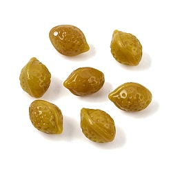 Dark Goldenrod Baking Paint and Golden Metal Enlaced Glass Pendants, Lemon Charms, Dark Goldenrod, 14x10x10mm, Hole: 1.2mm