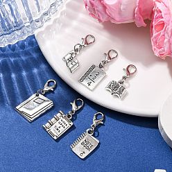 Античное Серебро Подвесные украшения из сплава книг, Сплав с застежками, античное серебро, 24.5~32.5 мм