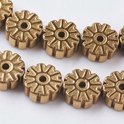 Golden Plated PVD Vacuum Plating Electroplate Non-magnetic Synthetic Hematite Beads Strands, Grade A, Snowflake, Golden Plated, 6x2.5~3mm, Hole: 1mm, about 66pcs/strand, 15.7 inch(40cm)