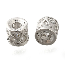 Платинированный 925 Прозрачные бусины-проставки из стерлингового серебра с микропаве из кубического циркония, колонка, Реальная платина, 3x3 мм, отверстие : 1.2 мм