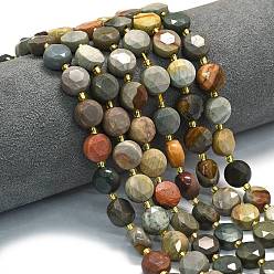 Океанический Джаспер Океан Природный яшмы бисер нитей, граненый шестиугольный разрез, плоско-круглые, с бисером, 10~10.5x6 мм, отверстие : 1.1 мм, около 31~32 шт / нитка, 15.35''~15.55'' (39~39.5 см