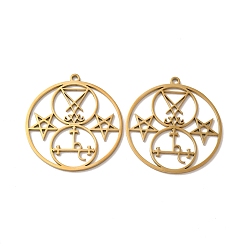 Настоящее золото 18K Ионное покрытие (ip) 304 кулон из нержавеющей стали, плоский круглый с символом сатаны и шармом в виде звезды, реальный 18 k позолоченный, 38x35x1 мм, отверстие : 2 мм