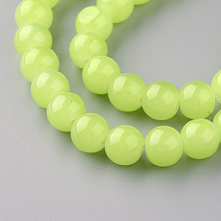 Green Yellow Baking Painted Imitation Jade Glass Round Bead Strands, Green Yellow, 10~10.5mm, Hole: 1.5mm, about 85pcs/strand, 31.4 inch
