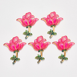 Deep Pink Valentine's Day Theme, Transparent Acrylic Links connectors, with Plated Bottom, Rose, Deep Pink, 51x41x5.5mm, Hole: 0.9mm