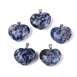 (306FM) Жонкиль матовый с лаймовой подкладкой Натуральные синие пятна яшмы подвески, сердце прелести, с защелкой из нержавеющей стали на поручнях, цвет нержавеющей стали, 21~24x22~24x8.5~11.5 мм, отверстие : 6.5~7.5x2~3 мм