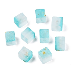 Темно-бирюзовый Матовые стеклянные бусины с золотистой блестящей пудрой, два тона, кубические, темные бирюзовый, 7x6x6 мм, отверстие : 1.4~1.5 мм, о: 1818 шт / 1000 г