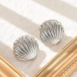 Платина Латунь обруч серьги для женщин, формы раковины, платина, 23x15 мм