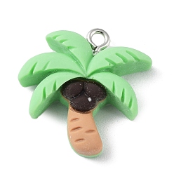 Дерево Непрозрачные подвески смолы, летние подвески с железными петлями с платиновым покрытием, дерево, 22.5x20.5x6 мм, отверстие : 2 мм