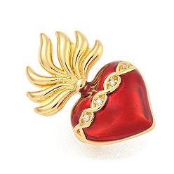 (123L) Белый крем непрозрачный блеск Покрытие стойки латунные прозрачные кольца с фианитом открытые манжеты, эмалевое кольцо со священным сердцем для женщин, без кадмия и без свинца, долговечный, реальный 18 k позолоченный, огнеупорный кирпич, регулируемый, Сердце: 41x26 mm