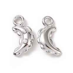 Platinum Alloy Charms, with Crystal Rhinestone, Crescent Moon, Platinum, 12x5.5x3mm, Hole: 1.6mm