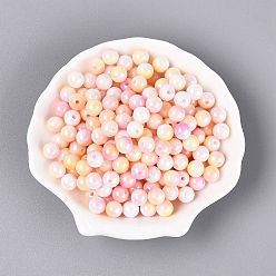 Pearl Pink Electroplate Two Tone Opaque Plastic Beads, Round, Pearl Pink, 8mm, Hole: 1.8mm, about 2083pcs/500g