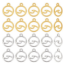 (52) Непрозрачная лаванда 60шт 2цвета стойка покрытие сплав подвески, без кадмия, без свинца и без никеля, круглое кольцо с подвеской "волна", разноцветные, 14.5~15x12x1.5 мм, отверстие : 1.6 мм, 30 шт / цвет