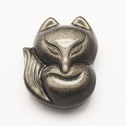 Обсидиан Натуральные золотистые обсидианные подвески, лиса, 34x24x12 мм, отверстие : 1.5 мм