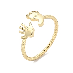Golden Footprint & Palm Brass Open Cuff Ring for Women, Golden, US Size 6 3/4(17.1mm)