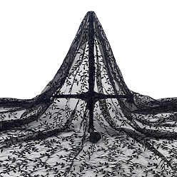Black Polyester Lace Fabrics, Clothing Accessories, Flower Pattern, Black, 2000x1780x0.1mm