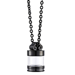 Negro 304 Collares colgantes para cenizas con forma de urna cilíndrica de acero inoxidable con vidrio, negro, 23.66 pulgada (60.1 cm)