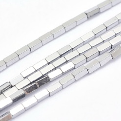 Platinum Plated Electroplate Non-magnetic Synthetic Hematite Beads Strands, PVD Vacuum Plating, Cuboid, Platinum Plated, 3x1x1mm, Hole: 0.5mm, about 133pcs/strand, 15.7 inch(40cm)