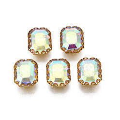 AB Color Plated Sew on Rhinestone, Opaque Glass Rhinestones, with Iron Prong Settings, AB Color Plated, Faceted, Rectangle, AB Color Plated, 10.5x8.5x5mm, Hole: 0.9mm