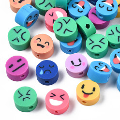 (52) Непрозрачная лаванда Бусины из полимерной глины , плоский круглый с выражением, разноцветные, 9~10x4~5 мм, отверстие : 1.6 мм