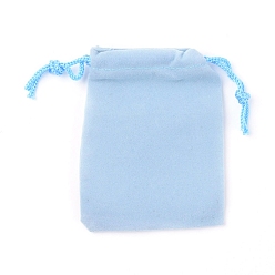 Light Sky Blue Velvet Cloth Drawstring Bags, Jewelry Bags, Christmas Party Wedding Candy Gift Bags, Light Sky Blue, 9x7cm