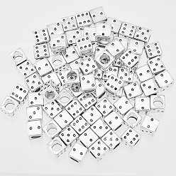 Plata Antigua 100 cuentas europeas de aleación de estilo tibetano, dados, abalorios de grande agujero, plata antigua, 7.5x7x7 mm, agujero: 5 mm