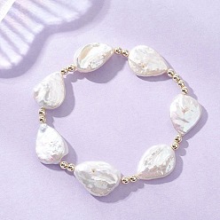 (404) Непрозрачное AB Кислое яблоко Барочные браслеты из натурального жемчуга кеши в форме капли, выполненные из эластичного материала, для женщин., С немагнитным синтетическим гематитом, цветочный белый, внутренний диаметр: 1.65 дюйм (4.2 см)