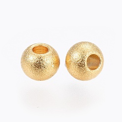 Golden 202 Stainless Steel Textured Beads, Round, Golden, 4x3mm, Hole: 1.5mm