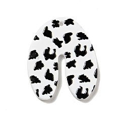 Black Printed Acrylic Pendants, Arch with Cow Pattern, Black, 30.5x25.5x2mm, Hole: 1.5mm