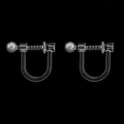 Platinum Plastic Clip-on Earring Findings, with Resin Imitation Pearl Beads and Iron Spring, Platinum, 14x11x3mm