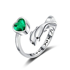 Зеленый Кольца для женщин с кристаллами и стразами, дельфин и сердце, зелёные, размер США 8 (18.1 мм)