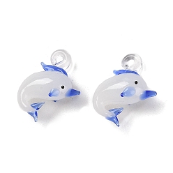 Синий Подвески лэмпворк ручной работы, прелести дельфинов, синие, 27~30x23~25 мм, отверстие : 3~4 мм