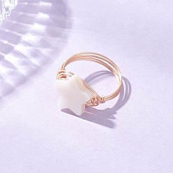 Звезда Натуральные кольца перста, с золотой экологичной медной проволокой, звезда, размер США 8 1/2 (18.5 мм)