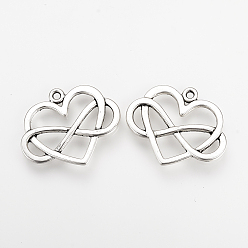 Античное Серебро Сплавочные подвески тибетского стиля, сердце и бесконечность, очарование полиамории, без кадмия, без никеля и без свинца, античное серебро, 22x27x2 мм, Отверстие : 1.5 мм , около 395 шт / 1000 г