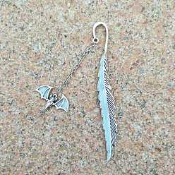 Bat Закладка из люминесцентного сплава, светящаяся в темноте закладка в форме пера, книжный маркер с подвеской в виде головы летучей мыши/оленя, шаблон bat, 115 мм