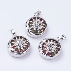 Унакит Природные подвески Unakite, с латунной фурнитурой , плоские круглые с солнцем, платина, 28x24x9~10 мм, отверстие : 5x7 мм