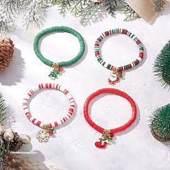 (52) Непрозрачная лаванда 4шт. наборы браслетов ручной работы из полимерной глины с рождественской тематикой, сплав эмали шарм браслеты, разноцветные, внутренний диаметр: 2-1/4 дюйм (5.7 см)