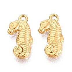 Настоящее золото 18K 304 подвески из нержавеющей стали, очарование морского конька, ионное покрытие (ip), реальный 18 k позолоченный, 20.5x10.5x3 мм, отверстие : 1.6 мм
