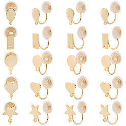 Настоящее золото 18K 20шт. 5 стили латунные клипсы фурнитура, с петлей, долговечный, без никеля , разнообразные, реальный 18 k позолоченный, 15x9 мм, отверстие : 1.2 мм, 4 шт / стиль