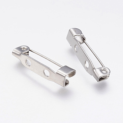 Stainless Steel Color Tarnish Resistant 304 Stainless Steel Brooch Findings, 2-Hole, Stainless Steel Color, 19x4.5x5mm, Hole: 2mm, Pin: 0.7mm