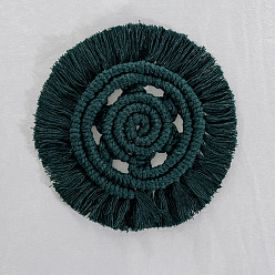 Dark Slate Gray Cotton Macrame Cup Mats, Handmade Braided Tassel Coaster, Round, Dark Slate Gray, 180mm