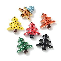 (52) Непрозрачная лаванда Рождественские бусины из сплава, окрашенные распылением, Рождественские елки, разноцветные, 12x12x4 мм, отверстие : 1.5 мм