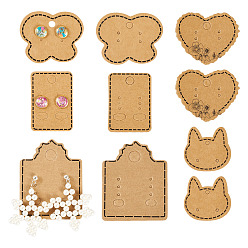 Цвет Древесины 150шт 5 стили крафт-бумага серьги дисплей карты, с 5 металлическими стяжками из металлической проволоки, кот, прямоугольник, сердце и бабочка, разнообразные, деревесиные, карты: 36~59x32~46x0.5 мм, 30 шт / стиль